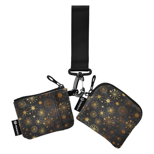 Schwarz und Gold Weihnachten Schneeflocken Damen Dual Wallets Visitenkartenetuis Dünn Flach Kartenhalter mit Handgelenkschlaufe für Arbeit Reisen 2 Packungen, Schwarz und Gold Weihnachten von Amooorous