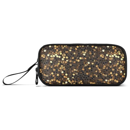 Schwarz und Gold gefälschte Pailletten Nylon Federmäppchen mit Reißverschluss große Kapazität Reißverschluss Netz Stift Fall Bürobedarf Organizer für Mittelstufe Preppy von Amooorous