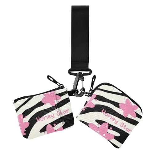 Schwarz-weiß gestreifte Pfirsich-Seestern-Damen-Kartenetuis Kleingeldhalter kompakte Größe Kleingeldbörse Schlüsselhalter mit Reißverschluss Münzfach für Damen 2 Packungen, Schwarz-weiß gestreifter von Amooorous