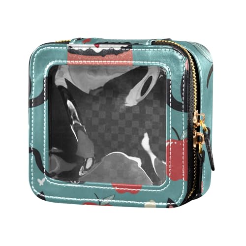 Schwarze Katze, Cartoon-Obst, süße Reise-Make-up-Tasche, transparente Hautpflege-Tasche, tragbarer Make-up-Organizer für Damen von Amooorous