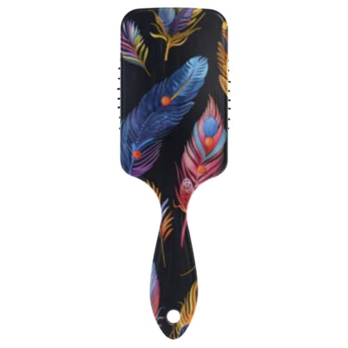 Schwarze antistatische Haarbürsten für Damen, mit Feder, Boho, dünn, Massagebürste für lockiges Haar mit ergonomischem Griff, Cepillo para pelo rizado von Amooorous