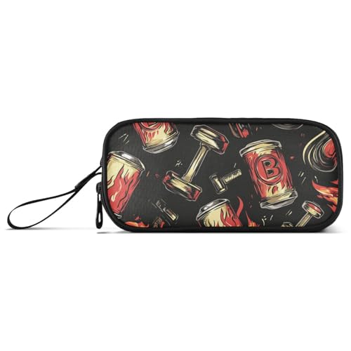 Schwarze und rote Flamme Langhantel Nylon Federmäppchen für Teenager Große Kapazität Federmäppchen für Teenager Schreibwaren Tasche für Mittelschule Männer von Amooorous