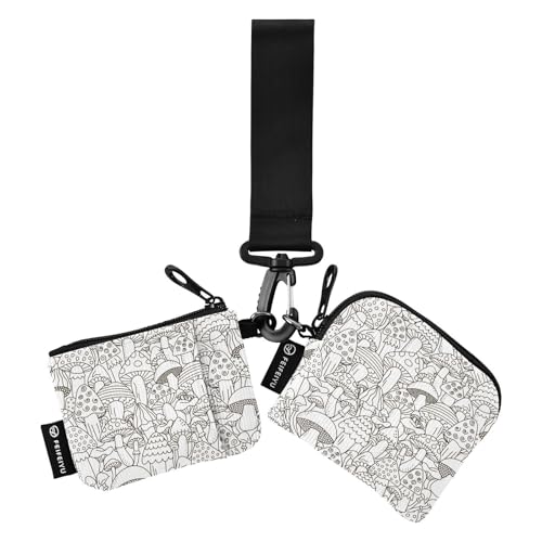 Schwarze und weiße lineare Pilze Damen Kartenetuis Kleingeldhalter große Kapazität Reißverschluss Geldbörse Münztasche mit Schlüsselanhänger für Arbeit Reisen 2 Stück, Schwarz-weiße lineare Pilze, 1 von Amooorous