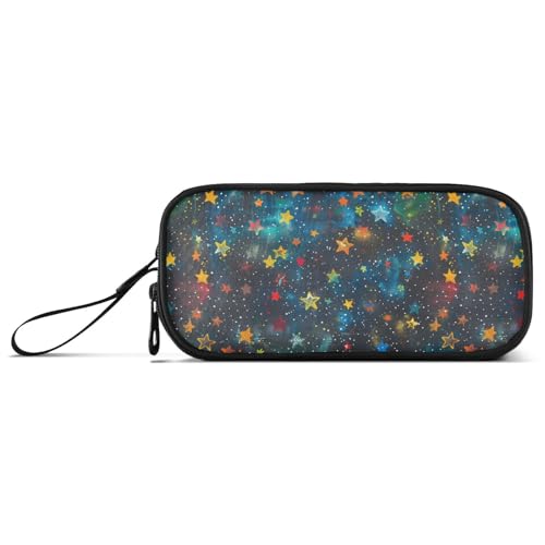 Schwarzer Hintergrund mit Little Stars on It Nylon Federmäppchen mit hoher Kapazität Reißverschluss Netz Stifttasche Bürobedarf Tasche für Büro Jugend von Amooorous