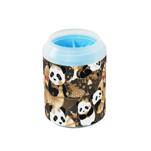 Schwarzer und goldener Cartoon-süßer Panda-Haustierpfoten-Reiniger-Becher mit weicher Massagebürste, Fußreinigungsset für Katzen und Hunde, Zubehör von Amooorous