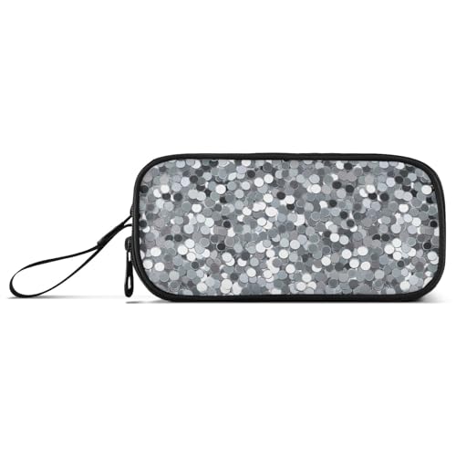 Silberfarbenes Federmäppchen mit künstlichen Pailletten, Nylon, große Kapazität, Federmäppchen für High School, Schreibwaren-Tasche für Männer der Mittelschule von Amooorous