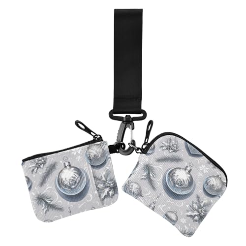 Silver Merry Christmas Bell Holly Damen Kartenetuis Kleingeldhalter Slim Portable Reißverschluss Geldbörse Geldbörse mit Reißverschluss Münzfach für Frauen 2 Packungen, Silberne Weihnachtsglocke mit von Amooorous