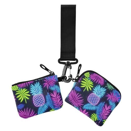 Sommer Neon Ananas Blatt Damen Münzgeldbörsen Kartenetuis Große Kapazität Kleingeld Geldbörse Schlüsselhalter mit Reißverschluss Münzfach für Frauen 2 Packungen, Sommer-Neon-Ananasblatt, 1 size von Amooorous
