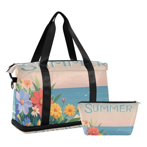 Sommer bunte Gänseblümchen Reisetasche Turnbeutel mit verstellbaren Reisebürmen 2er Set, Sommer bunte Gänseblümchen Strand, 1 Size, Sommer bunte Gänseblümchen Strand, 1 size von Amooorous
