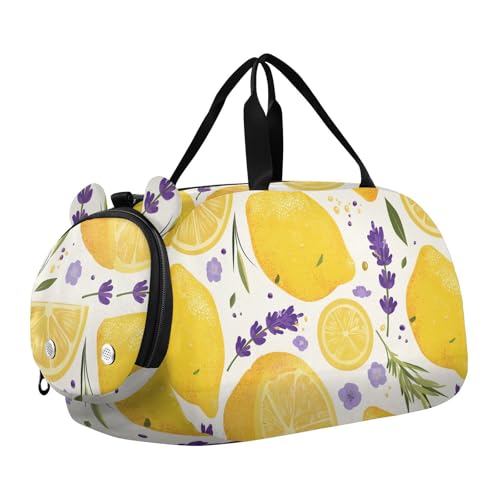 Spring Lavendel Zitronen Frische Kinder Niedlicher Turnbeutel mit Schuhfach Große Kapazität Weekender Overnight Range Bag für Schule, Praxis, Sport, Reisen von Amooorous