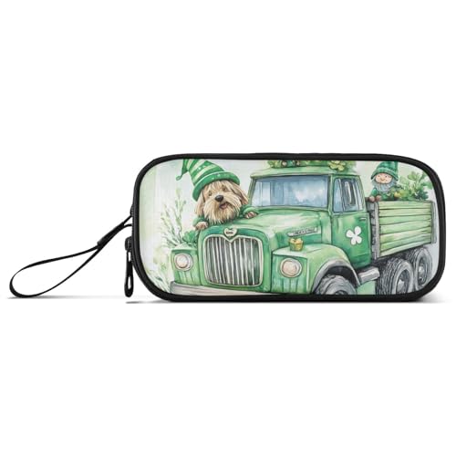 St. Patrick Federmäppchen mit niedlichem grünem Welpen-Auto, Nylon, für Teenager, großes Fassungsvermögen, Federmäppchen für Mädchen, Schreibwaren-Organizer für Männer der Mittelschule von Amooorous