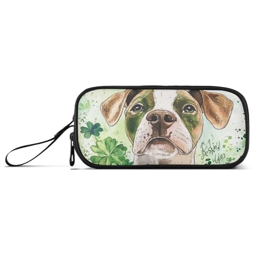 St. Patrick Kisses Wishes Federmäppchen, niedliches Cartoon-Hund, Nylon, hohe Kapazität, Federmäppchen für Mädchen, Schreibwaren-Organizer für Büromädchen von Amooorous