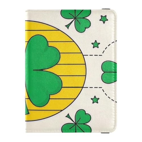 St. Patrick's Clover Grüne Sterne, Leder, dekorative Reisepasshülle für Herren, Impfkartenhalter, Kombi-Reisepasshülle mit Impfkartenschlitz, leicht, St. Patrick's Clover grüne Sterne, 1 size von Amooorous