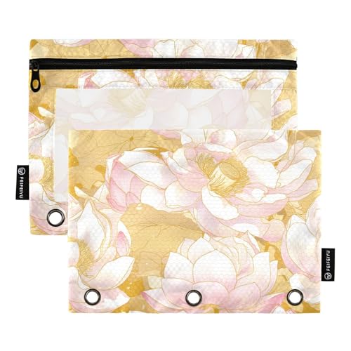 Stifttaschen Kinder mit klarem Fenster Roségold Blume großen Reißverschluss Federmäppchen in gemischten Farben 3 Ringe Reißverschluss für Klassenzimmer Schule Bürobedarf mehrfarbig 2 Stück von Amooorous