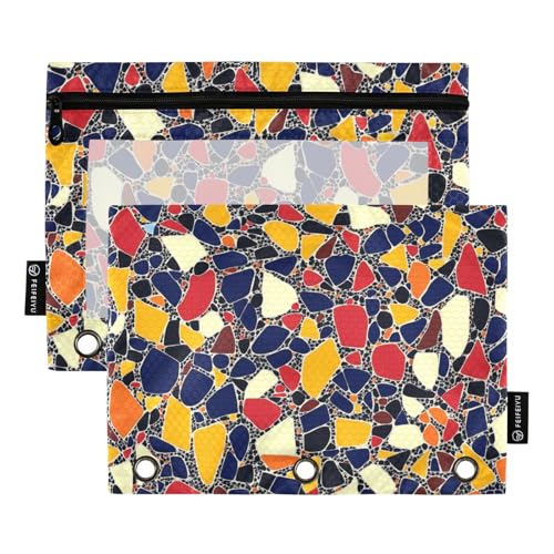 Stifttaschen Kinder mit klarem Fenster geometrisches Muster praktisch gezeichnete Ringe Ordner mit Taschen in gemischten Farben 3 Ringe Federmäppchen für die Lagerung Schule Bürobedarf mehrfarbig 2 von Amooorous