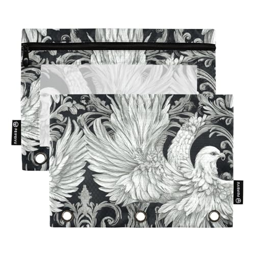 Stifttaschen für Kinder mit klarem Fenster Schwarz-Weiß Vogelmuster große Stifttaschen große und robuste drei Ringe für Büro Schulbedarf Kosmetik mehrfarbig 2 Stück von Amooorous