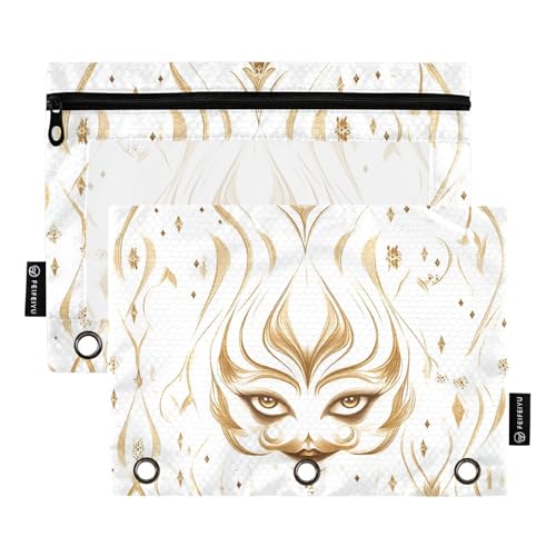 Stifttaschen für Kinder mit klarem Fenster goldenen Zirkus Clown Blume Bleistiftetui Organizer in gemischten Farben 3 Ringe für Schule, Büro und Zuhause mehrfarbig 2 Stück von Amooorous