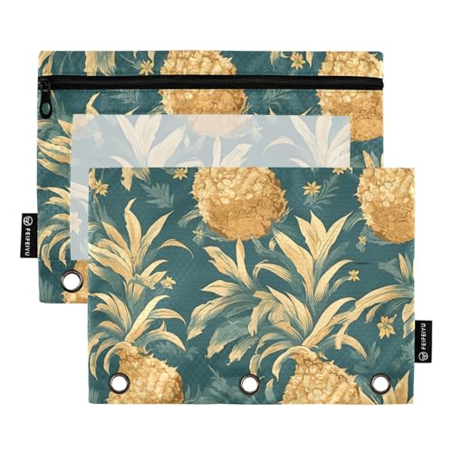 Stifttaschen für Kinder mit klarem Fenster grün goldene Ananas große Federmäppchen in gemischten Farben Zoll Ordnung 3 Ringe für Schule, Büro und Zuhause mehrfarbig 2 Stück von Amooorous