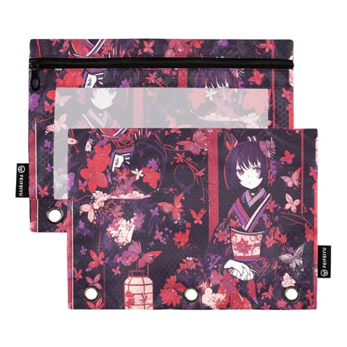 Stifttaschen für Kinder mit klarem Fenster rot und schwarz Cartoon Puppe Kunststoff Federmäppchen mit Reißverschluss verstärkte Ösen Zoll Ordner 3 Ringe für Klassenzimmer Schule Bürobedarf mehrfarbig von Amooorous