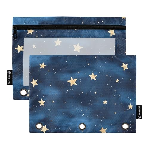 Stifttaschen für Pony mit klaren Fensterhimmel und Sternen modernen Kunststoff Stifttasche große und robuste Zoll Ordner 3 Ringe für Klassenzimmer Schule Bürobedarf mehrfarbig 2 Stück von Amooorous