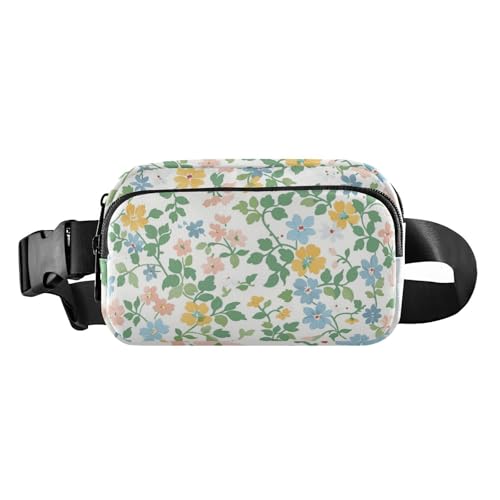 Stilvolle Bauchtasche für Damen und Herren, Mehrzweck-Crossbody-Tasche, Anti-Diebstahl-Hüfttasche mit verstellbarem Riemen für Reisen, Fitnessstudio, Arbeit, grüne zerkleinerte Blume, Einheitsgröße, von Amooorous
