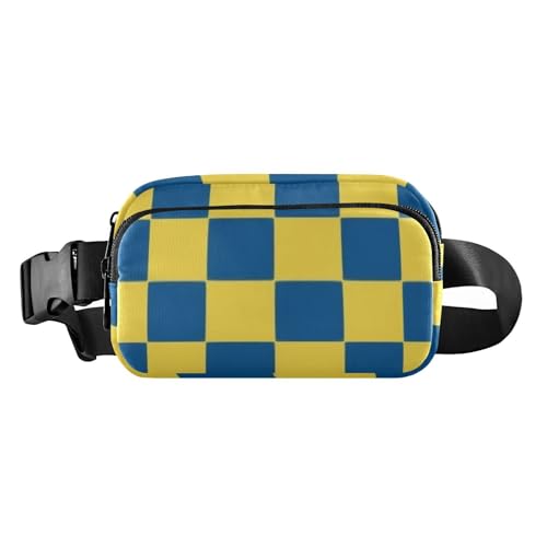Stilvolle Umhängetasche mit Schachbrettmuster für Damen und Herren, Mini-Schultertasche, Reisezubehör mit verstellbarem Gurt, für Reisen, Urlaub, Laufen, Gelb und Blau, Gelbes und blaues Schachbrett, von Amooorous