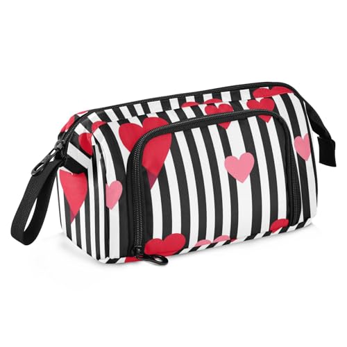 Stripe Simple Line Art Heart Valentine's Day Red Large Pencil Case Large Capacity Artist Pencil Case with Slot Pencil Pen Case Cosmetic for Student College von Amooorous