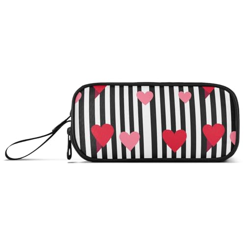 Stripe Simple Line Art Heart Valentine's Day Red Nylon Pencil Bags for Teen High Capacity Pencil Case for Girls Stationery for Elementary Man von Amooorous