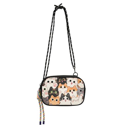 Süße Cartoon-Katze, kleine Geldbörse, Crossbody, für Damen, praktisch mit verstellbarem Riemen, Handy-Geldbörse, Datum, Bolsos Pequenos para mujer von Amooorous