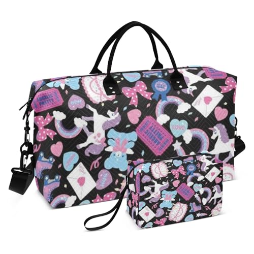 Süße Pfirsichschleife Spitze Kuchen Reise Handtasche Handgepäck Weekender Übernachtungstasche Sport Gym Tragetasche mit Kulturbeutel für Trekking Wasserdicht, Niedliche Pfirsichschleife Spitzenkuchen, von Amooorous