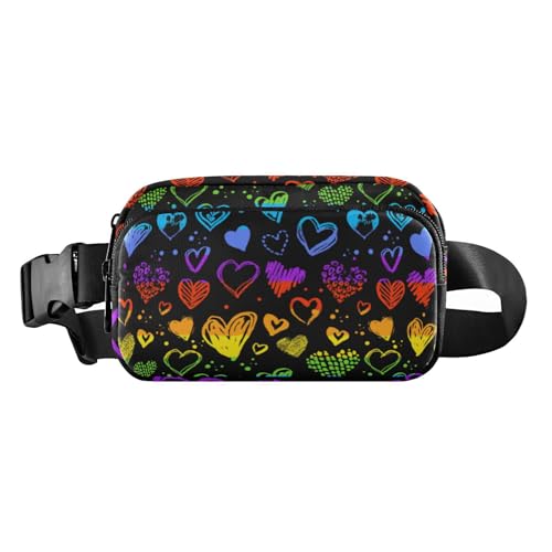 Süße Umhängetasche mit Regenbogenherz, schwarz, Happy Valentine's Day, modische Umhängetasche, Hüfttasche für Damen und Herren, große Kapazität, Brustgürtel, Bauchtasche mit verstellbarem Gurt, für von Amooorous