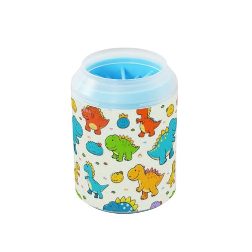 Süßer Dinosaurier-Fußreiniger-Becher mit weicher Silikonbürste, unverzichtbar für alle Haustierbesitzer für kleine und mittelgroße Hunde, Beige von Amooorous