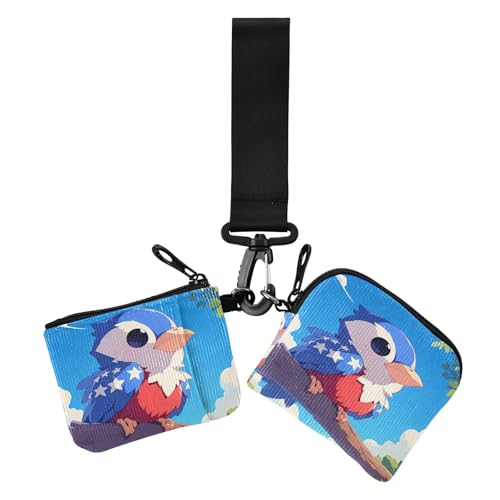 Süßer Vogel 4. Juli Unabhängigkeitstag Damen Münzgeldbörsen Kartenetuis kompakte Größe Schlüsselanhänger Geldbörse Wechselgeldbörse mit Schlüsselanhänger für den täglichen Gebrauch, 2 Packungen, Süßer von Amooorous
