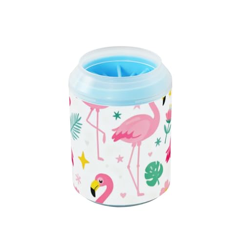 Süßer rosa Flamingo-Blumen, wiederverwendbarer Haustierpfoten-Reiniger-Becher mit Silikonbürste, weich, unverzichtbar für alle Haustierbesitzer für Katzen und Hunde von Amooorous