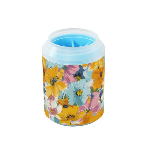 Summer Flowers Wiederverwendbarer Pfotenreiniger-Becher mit weicher Massagebürste, Haustierpflegezubehör für mittelgroße bis große Hunde, Zubehör für mittelgroße bis große Hunde von Amooorous