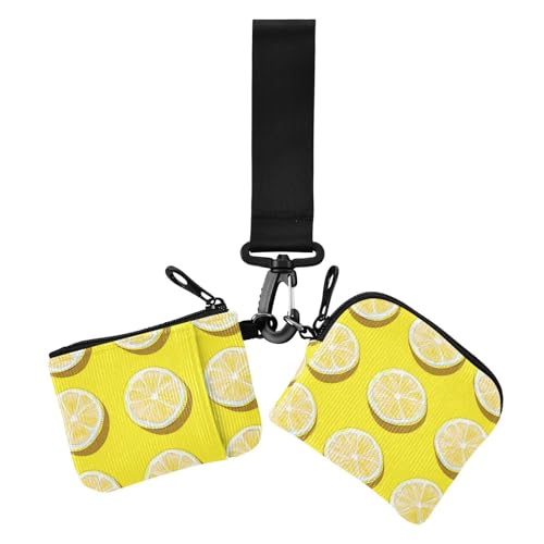 Summer Fresh Yellow Lemon Damen Münzbeutel Kartenhalter Kleine Tragbare Reißverschluss Handgelenktasche mit Reißverschluss Münzfach für Arbeit Reisen 2 Packungen, Sommerfrische gelbe Zitrone, 1 size von Amooorous
