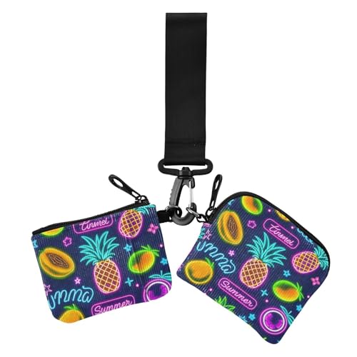 Summer Neon Fruit Ananas Fruit Dual Coin Purse Credit Card Holder Wallet Slim Detachable Business Card Case Money Organizer with Wristlet Strap for Woman 2 Packs, Summer Neon Fruit Ananas Fruit, 1 von Amooorous