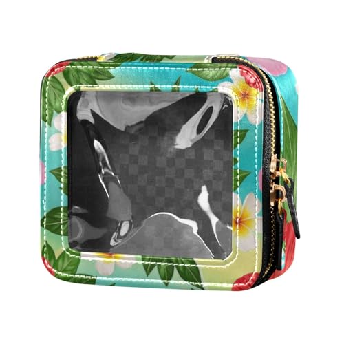 Summer Plumeria Hibiskusblumen-Leder-Organizer-Tasche, Reisetaschen für Toilettenartikel, tragbarer Make-up-Organizer für Reisen von Amooorous