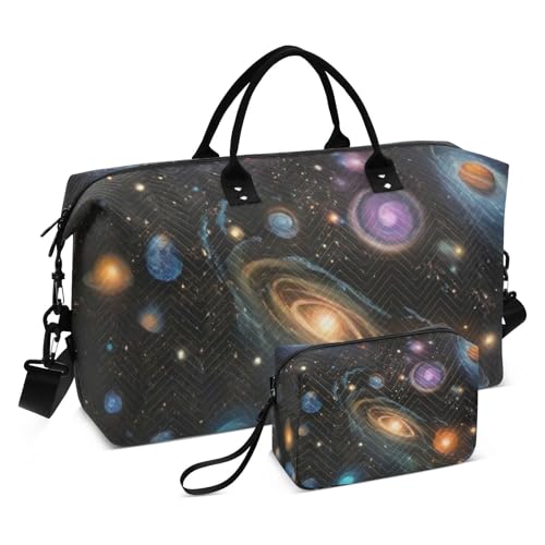 Surrealism Bunte Cosmic Planet Große Reisetasche, Wochenendtasche, Fitnessstudio, Handgepäcktasche mit Kulturbeutel für Trekking, großes Fassungsvermögen, Surrealismus, bunter kosmischer Planet, von Amooorous