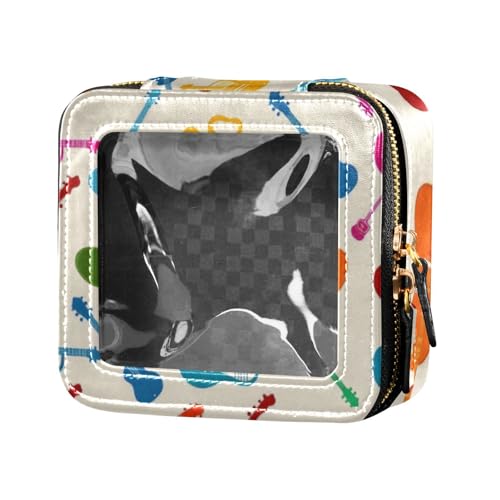 Transparente Make-up-Tasche mit Cartoon-Violinen-Silhouette, Nagellack-Organizer, Tasche, Mini-Make-up-Behälter zum Fliegen, Beige von Amooorous