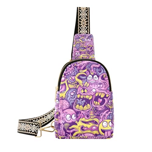Trendige, violette Trend-Hüfttasche, Dämonen-Schultertasche für Herren, modische Leder-Schultertasche für Reisen, Purple Trend Hip Personalisierter Dämon, 1 size von Amooorous