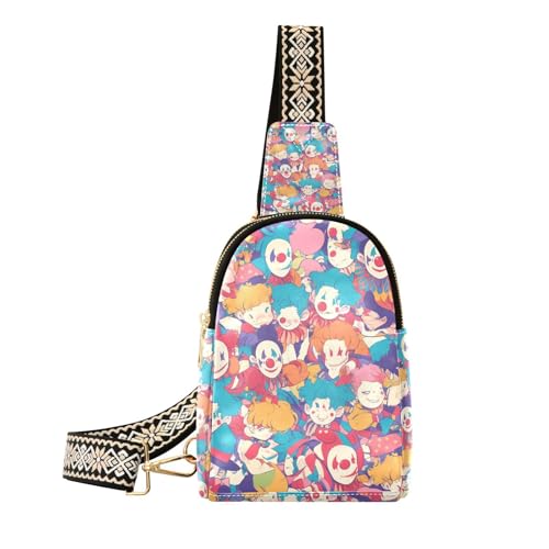 Trendige Cartoon-Schultertasche für Herren, Motiv: Clown, Diebstahlschutz, Bauchtasche für Herren für Reisen, Niedlicher, bunter Cartoon-Clown, 1 size Trendige Cartoon-Schultertasche für Herren, Motiv: Clown, Diebstahlschutz, Bauchtasche für Herren für Reisen, Niedlicher, bunter Cartoon-Clown, 1 size von Amooorous