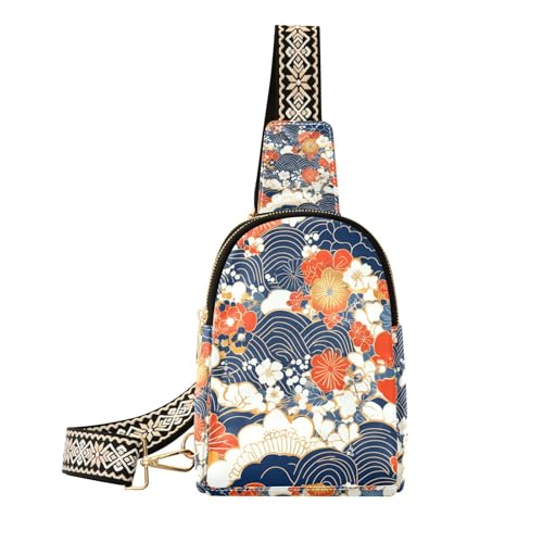Trendige Gürteltasche aus Leder mit Blumenmuster und altem Muster, vielseitig einsetzbar für Damen, zum Wandern, Blumenmuster mit Wolkenmuster, 1 size von Amooorous