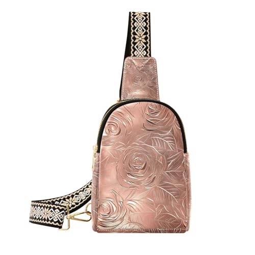 Trendige Gürteltasche mit rosafarbenen und goldenen Rosen, leichte Gürteltasche für Damen zum Wandern, Roségoldrose, 1 size von Amooorous