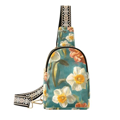 Trendige Ölgemälde mit weißen Gänseblümchen für Herren, leichte Bauchtasche, Brusttasche für Reisen, Ölgemälde mit weißen Gänseblümchen, 1 size von Amooorous