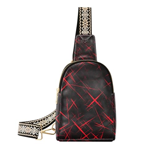 Trendige Umhängetasche mit unregelmäßigem Muster in Rot und Schwarz, Diebstahlschutz für Damen, Crossbody-Tasche für Reisen, Unregelmäßiges Muster in Rot und Schwarz, 1 size von Amooorous