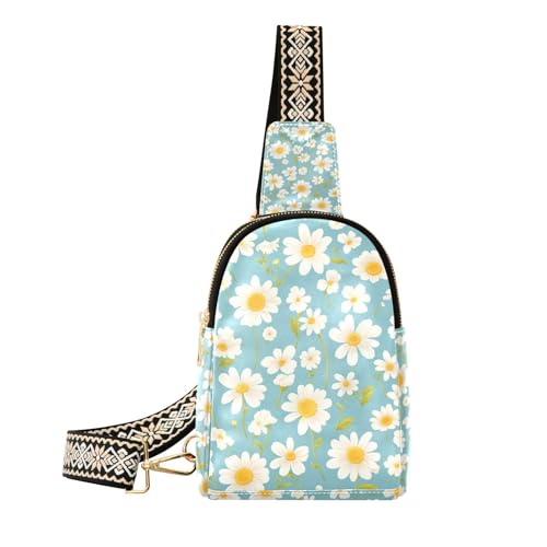 Trendige blau-weiße Gänseblümchen-Gürteltasche, Mehrzweck-Körpertasche für Damen zum Wandern, Blau-weißes Gänseblümchen, 1 size von Amooorous