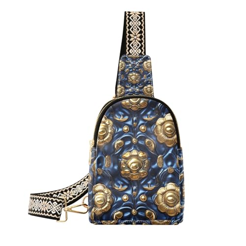 Trendige blaue und goldene europäische Vintage-Blumen-Tasche für Herren, Leder, Umhängetasche, Bauchtasche für Tagesrucksack, Blaue und goldene europäische Vintage-Blumen, 1 size Trendige blaue und goldene europäische Vintage-Blumen-Tasche für Herren, Leder, Umhängetasche, Bauchtasche für Tagesrucksack, Blaue und goldene europäische Vintage-Blumen, 1 size von Amooorous