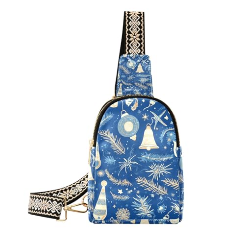 Trendige blaue und weiße Weihnachtsdekoration, Körpertasche, Ledergürteltasche für Damen für Reisen, Blau-weiße Weihnachtsdekoration, 1 size von Amooorous