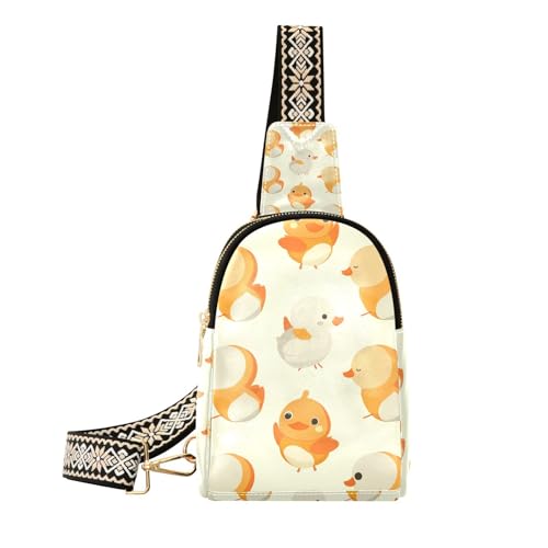 Trendige orangefarbene Cartoon-Gürteltasche mit niedlichem Entchen, stabile Crossover-Tasche für Damen zum Wandern, Niedliches Entlein im Cartoon-Design, 1 size von Amooorous